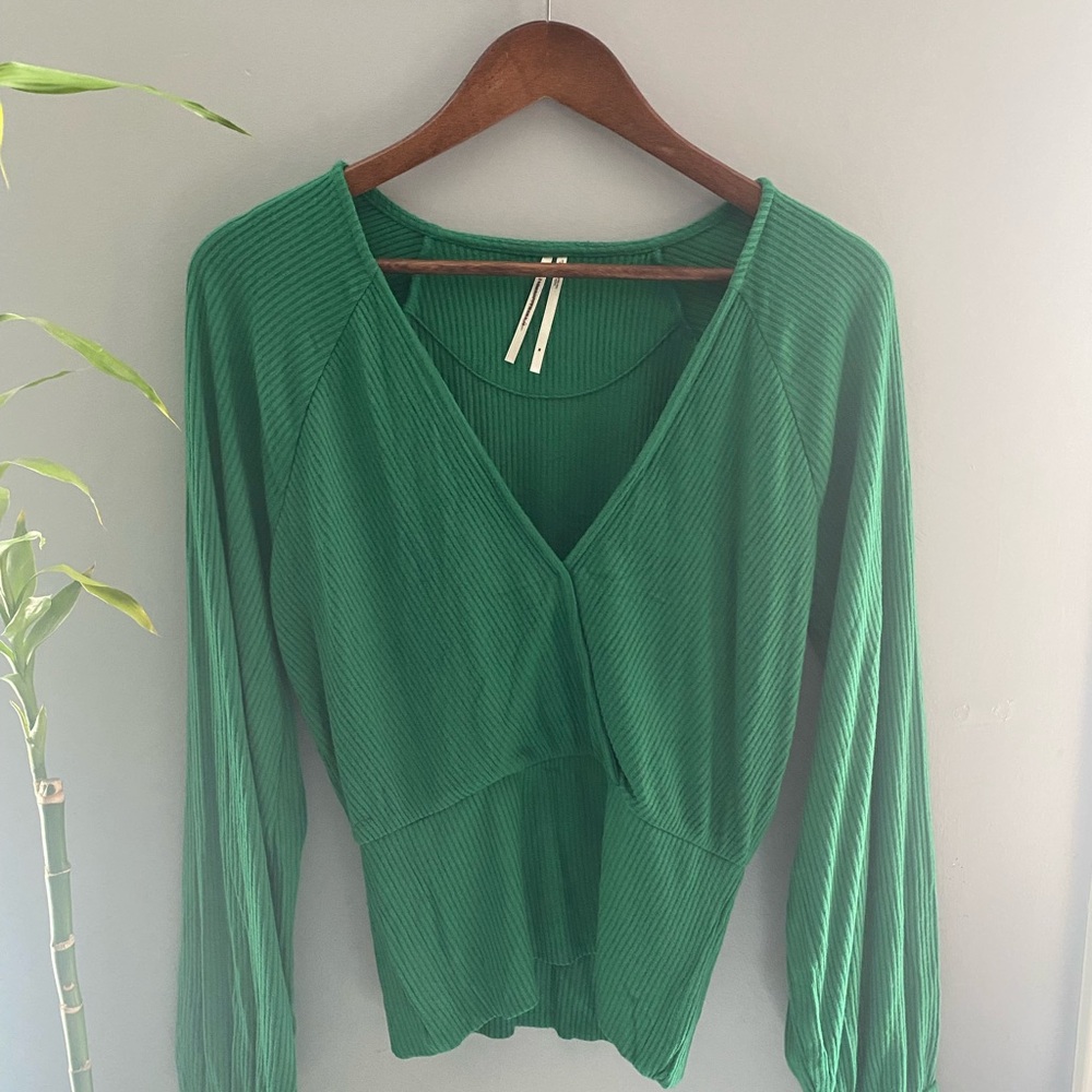 Anthropologie Green Ribbed Top